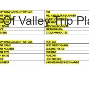 Bank account details for secure payments - Kashmir Tour Mart