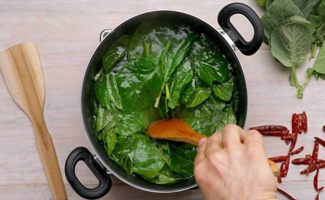 Kashmiri LOCAL  cuisine Haak Saag cooked in mustard oil