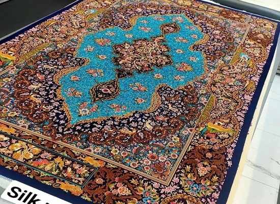 Hand-knotted Kashmiri carpet with intricate floral design