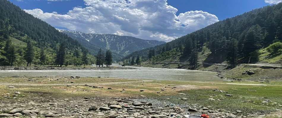 Beautiful places to visit in Doodhpathri Kashmir with green meadows and pine trees